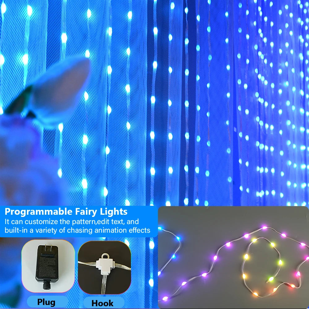 Smart LED RGB ColorRGB, Smart Curtain String Light Bluetooth APP Control Christmas Fairy Light DIY Picture Display Garland Decor
