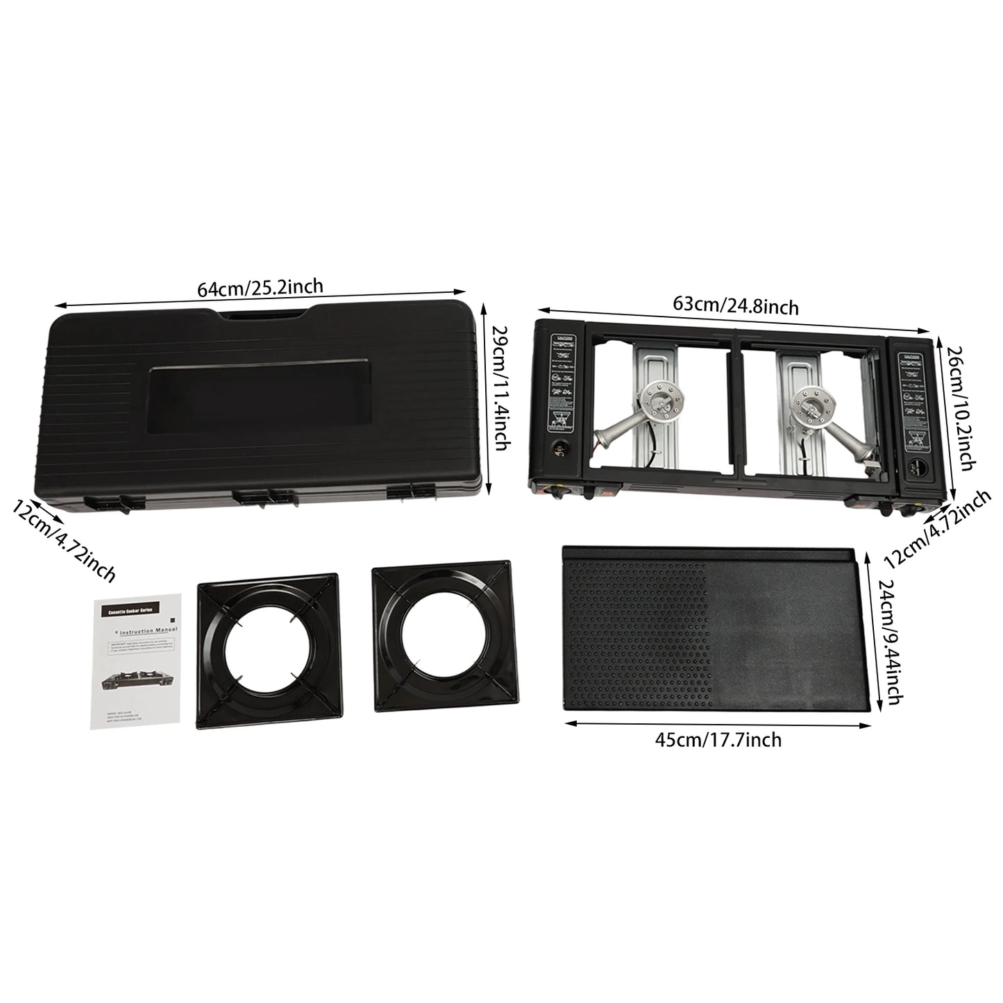 Portable Camping Stove Double Head Barbecue Gas stove with 2 Burners&Baking Tray for Home Application Outdoor Camping