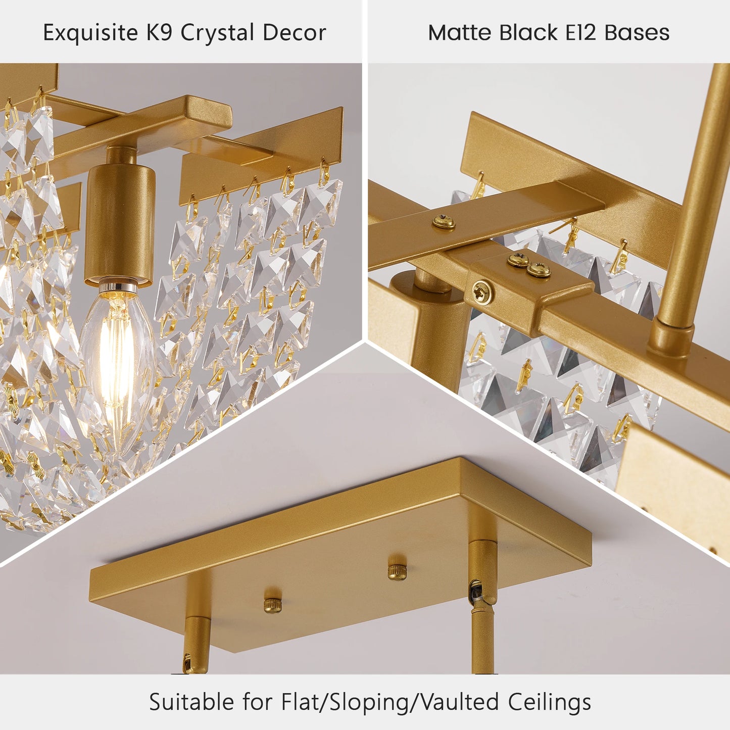5-Light Luxury Gold Chandeliers for Living Room K9 Crystal Chandelier Fixture LED Lighting Decor for Bedroom Kitchen Island