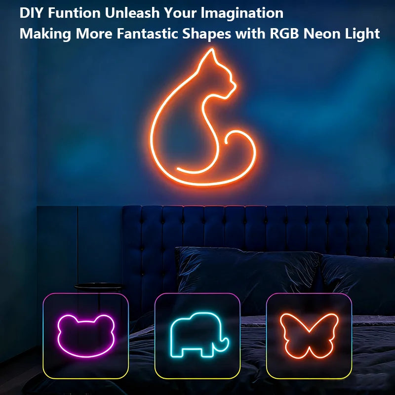 RGB Neon Lights 15M LED Strip Lights Bluetooth Music Sync Waterproof DIY Flexible Neon Rope Light for Indoor Outdoor Decor